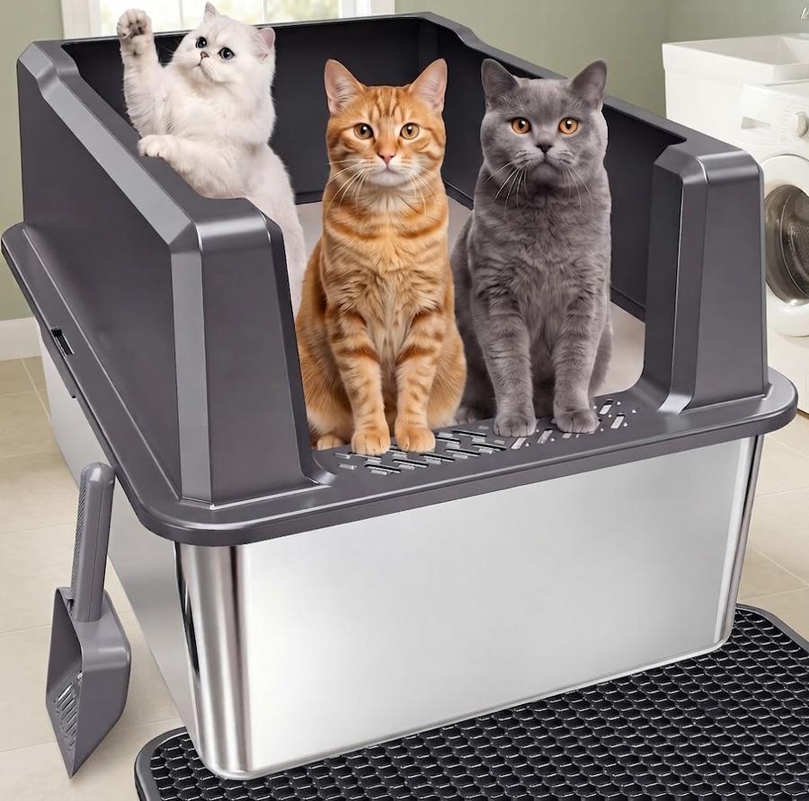 Smooth stainless steel tray floor of the Tripamin XXL litter box